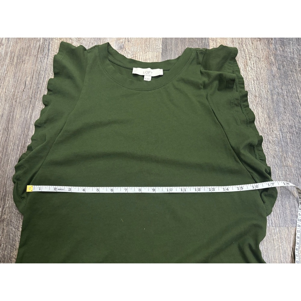 Loft Womens Olive Green Ruffle Sleeve Tank Top Crew Neck Size XS - Picture 5 of 5